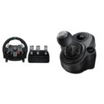 Logitech G G29 Volante y Pedales de Carrera, Force Feedback, para PS5, PS4, PC y MAC y Palanca de Cambio para Volante, 6 Velocidades, Marcha Atrás a Presion, Acero y Cuero auténtico