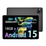UBDXBD Tablet Android 15 de 10,1 Pulgadas con Cargador, 18GB RAM 128GB ROM, Octa-Core T30, Ampliable hasta 1TB, Face ID, WiFi 2.4/5G, Batería 6000mAh, GPS, Cámara Dual, GMS, Gris