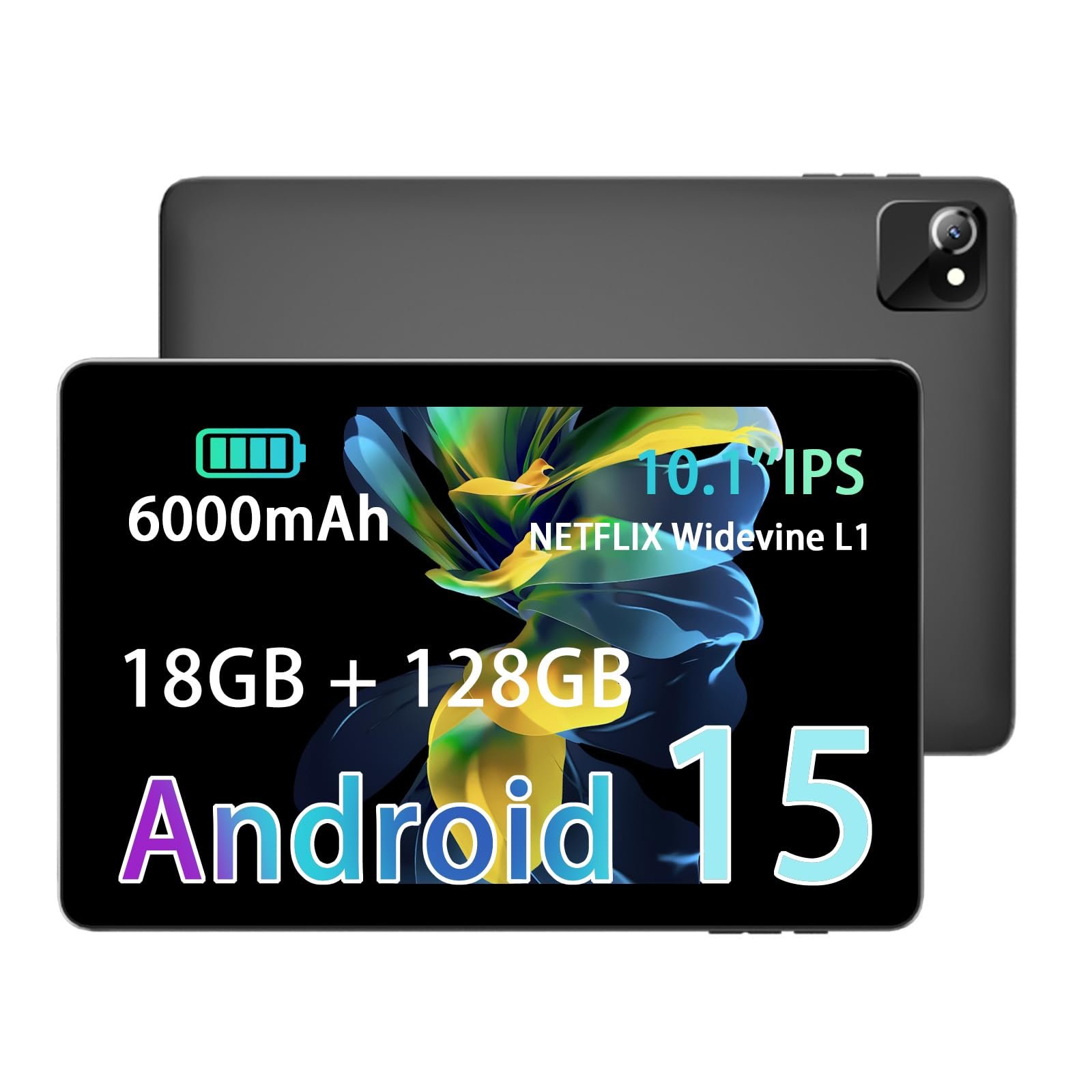 61ZB2+nxmwL UBDXBD Tablet Android 15 de 10,1 Pulgadas con Cargador, 18GB RAM 128GB ROM, Octa-Core T30, Ampliable hasta 1TB, Face ID, WiFi 2.4/5G, Batería 6000mAh, GPS, Cámara Dual, GMS, Gris - Image 1