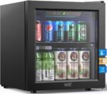 WIE Nevera para Bebidas 36L, Mini Frigorífico Expositor 55 Latas con Puerta de Cristal, Compresor 4-16°C, No Frost, 43dB Silencioso, LED, Frigorífico Pequeño para Hogar, Oficina y Bar