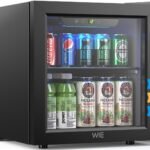 WIE Nevera para Bebidas 36L, Mini Frigorífico Expositor 55 Latas con Puerta de Cristal, Compresor 4-16°C, No Frost, 43dB Silencioso, LED, Frigorífico Pequeño para Hogar, Oficina y Bar