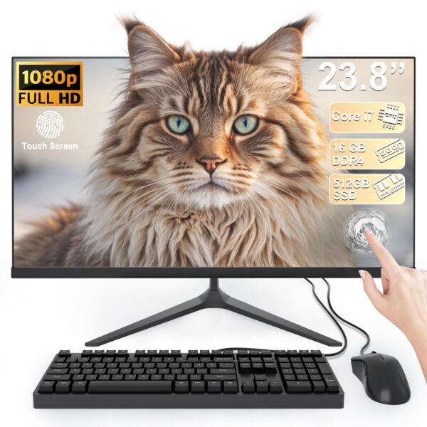 SUKOTOP 23,8 Pulgadas Ordenador Todo-en-Uno Pantalla táctil Procesador de núcleo Core i7 4 con pc Todo en uno 16GB de Ram 512GB SSD WiFi 6 y Bluetooth 5.3 para Oficina y educación