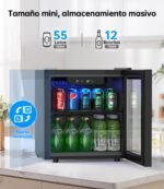 WIE Nevera para Bebidas 36L, Mini Frigorífico Expositor 55 Latas con Puerta de Cristal, Compresor 4-16°C, No Frost, 43dB Silencioso, LED, Frigorífico Pequeño para Hogar, Oficina y Bar - Image 3