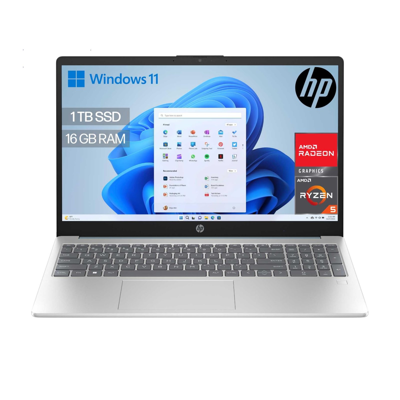 71RNJ9WP5pL HP 15-fc0241ns - Ordenador portátil de 15.6" FHD (AMD Ryzen 5-7520U, 16 GB RAM, 1TB SSD, AMD Radeon Graphics, Windows 11) Plata y Azul - Teclado QWERTY Español - Image 1