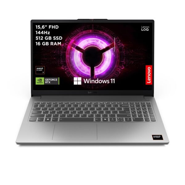 Lenovo LOQ Essential Gen 10 - Ordenador Portátil Gaming IA 15.6" FHD (AMD Ryzen 7 7735HS, NVIDIA GeForce RTX 4050, 16GB RAM, 512GB SSD, 144Hz, Wi-Fi 6, Sin Sistema Operativo) QWERTY Español - Gris