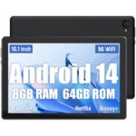 Whitedeer Tablet 10 Pulgadas Android Tablet 8GB RAM + 64GB ROM (hasta 1TB TF), Pantalla IPS HD 1280x800, Cámara Dual 8MP + 5MP, Batería 5000mAh, WiFi 6+BT5.4, GMS Widevine L1, Face ID