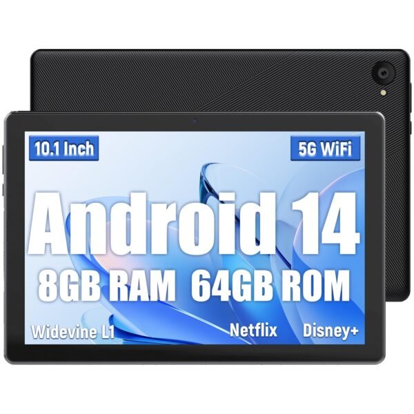Whitedeer Tablet 10 Pulgadas Android Tablet 8GB RAM + 64GB ROM (hasta 1TB TF), Pantalla IPS HD 1280x800, Cámara Dual 8MP + 5MP, Batería 5000mAh, WiFi 6+BT5.4, GMS Widevine L1, Face ID