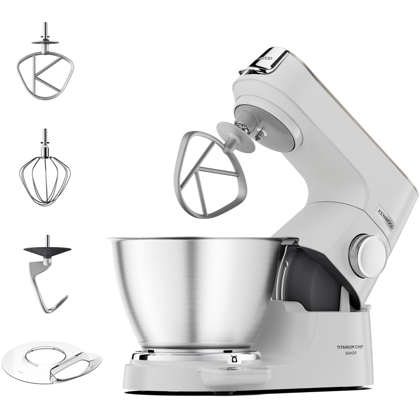 71oGaBvIOfL Kenwood Titanium Chef Baker KVC65.001WH - Robot de cocina con báscula integrada (1200 W, incluye 3 utensilios de pastelería, espátula y protector contra salpicaduras), color blanco - Image 1