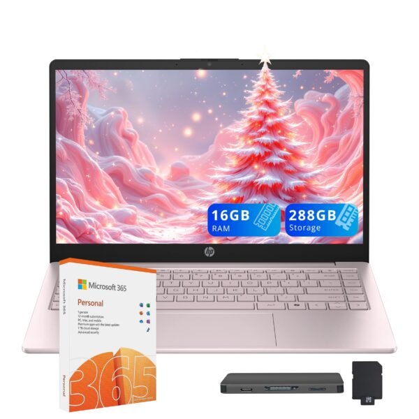 HP Stream 14" HD Laptop, Intel Processor N150, 16GB RAM, 288GB Storage(128GB UFS+160GB Docking Station Set), Intel Graphics, Webcam, Wi-Fi 6, 1 Year Office 365, Copilot, Fast Charge, Win 11, Pink