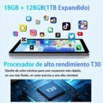 UBDXBD Tablet Android 15 de 10,1 Pulgadas con Cargador, 18GB RAM 128GB ROM, Octa-Core T30, Ampliable hasta 1TB, Face ID, WiFi 2.4/5G, Batería 6000mAh, GPS, Cámara Dual, GMS, Gris - Image 3