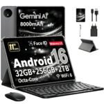Tableta 11 Pulgadas en Gemini AI, Tableta Android 16 en Funda, Teclado & Ratón, Octa-Core, 32 GB RAM + 256 GB ROM + 2 TB TF, 1920x1200 Pantalla HD, 90 Hz, Cámara Doble 8MP + 16MP, 8000 mAh (Gris)
