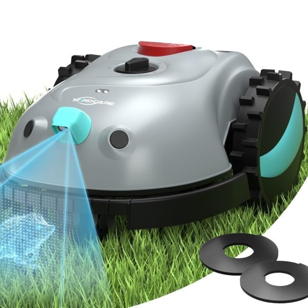 YARDCARE V100 Robot Cortacésped eléctrico con Navegación por Visión, Corte en Espiral, Detección de 150 Obstáculos, Robot Cortacésped Bateria hasta 150m², Robot Cortacesped con Cuchillas de Repuesto