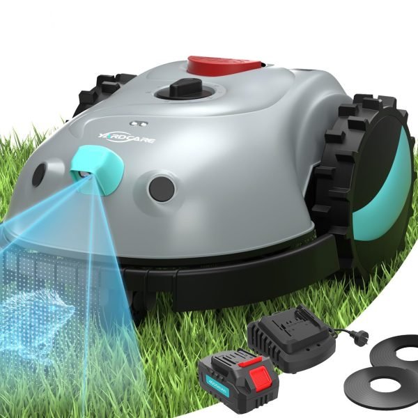 (2026 Nuevo) YARDCARE V100 Robot Cortacesped sin Cable Perimetral, Navegación Visual, Evitación de Obstáculos(150 Tipos), Robot Cortacésped con Bateria de 4 Ah, Banda magnética, Hoja de Repuesto